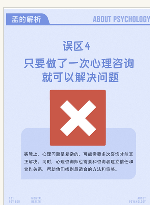 Mandarin-language post addressing the misconception that one counseling session can solve every problem
